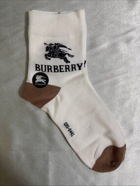 New! Burberry White Crew Socks with Brown Heel & Toe